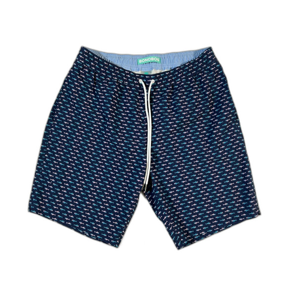 Bonobos Navy All Over Shark Print Swim Trunks Lined Pocket Medium Drawstring EUC - Picture 1 of 6